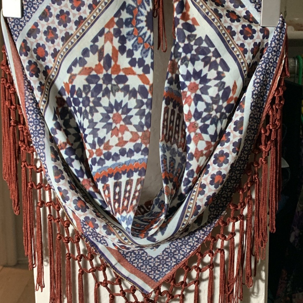 Bohemian Patterned Scarf with Fringe